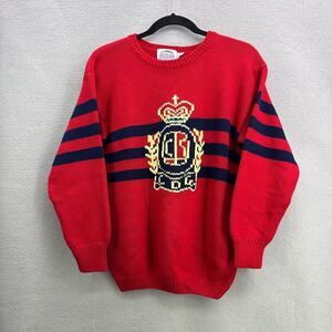 Vintage Cambridge Mens Long Sleeve Knit Cotton Striped Sweater Red Size Small